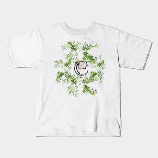 Botanical Monogram C letter with Heron bird detail. Kids T-Shirt